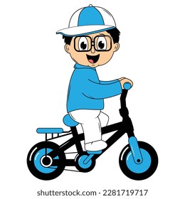 cute boy cartoon ride bicycle illustration graphic