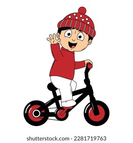 cute boy cartoon ride bicycle illustration graphic