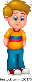 cute boy cartoon standing with sad