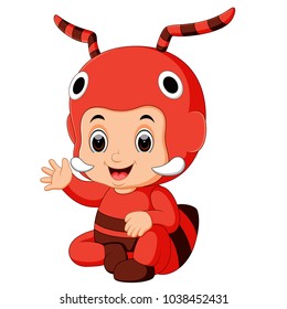 Cute boy cartoon wearing ant costume