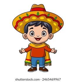 Cute boy cartoon wearing costume mexico