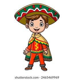Cute boy cartoon wearing costume mexico