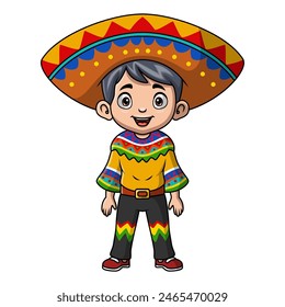 Cute boy cartoon wearing costume mexico