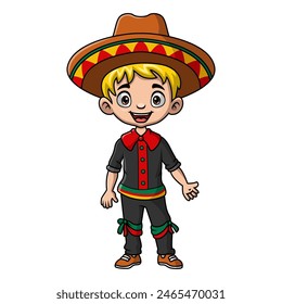 Cute boy cartoon wearing costume mexico