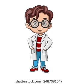 Cute boy cartoon wearing costume scientist