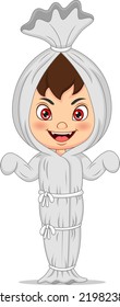 Cute boy cartoon wearing in a ghost costume