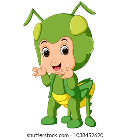 Cute boy cartoon wearing grasshopper costume