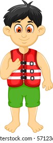 Cute Boy Cartoon Wearing Life Jacket