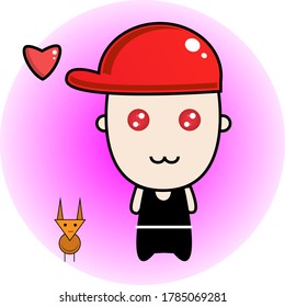 Cute Boy With A Cat Vector Character Illustration 