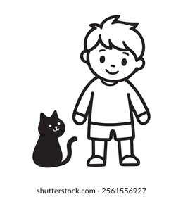 A Cute Boy with cat ,vector file