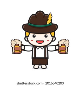 Cute boy celebrate oktoberfest cartoon icon illustration. Design isolated flat cartoon style