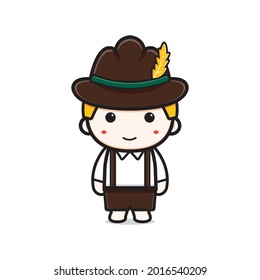 Cute Junge feiert Oktoberfest Karikatur Symbol Illustration. Design-Einzelbild-Cartoon-Stil