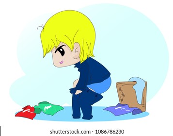 Cute boy Change clothes.cartoon doodle style.