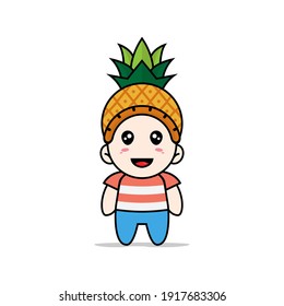 Cute boy character design wearing pineapple hat costume. Mascot design concept