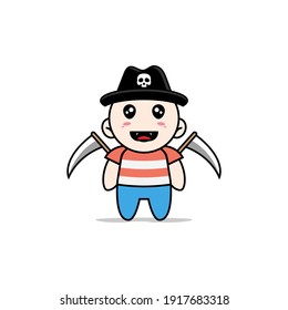 Cute boy character design wearing angel of death costume. Mascot design concept