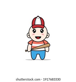 Cute-Jungen-Charakterdesign mit Baseballkostüm. Mascot Design-Konzept