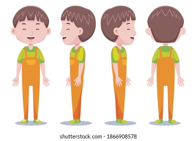 Cute boy character in different poses with vector illustration.