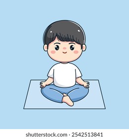 cute boy character doing yoga