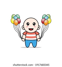 Un personaje de chico lindo sosteniendo un globo. Concepto de diseño de mascota