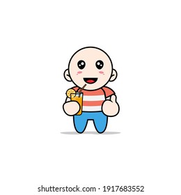 Un personaje de chico lindo sosteniendo una taza de jugo. Concepto de diseño de mascota