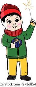 Cute Boy Character Holding Firecracker – Ilustración vectorial de celebración del festival