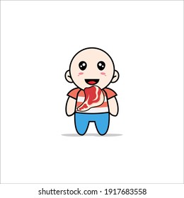 Un personaje de chico lindo sosteniendo una carne. Concepto de diseño de mascota