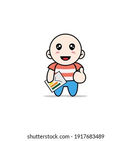 Carácter de chico lindo con resultados de presentación. Concepto de diseño de mascota