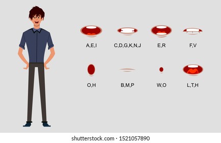Cute boy character with lip sync collection for animation or motion design. Boy lip sync collection for frame by frame classic animation.