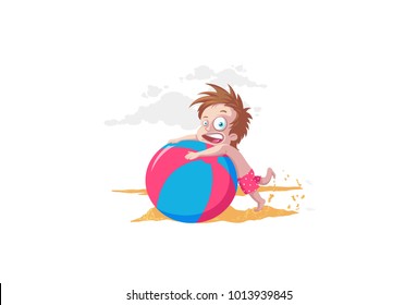 Cute boy Character playing with the ball. vector Illustration. Isolated on white background.