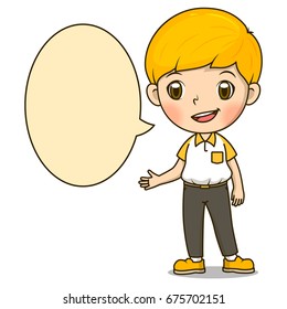 Cute boy character presenting vector cartoon