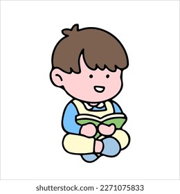 Un tierno personaje, leyendo un libro, estudiando y haciendo deberes, aislado en un fondo, para un concepto de regreso a la escuela.
