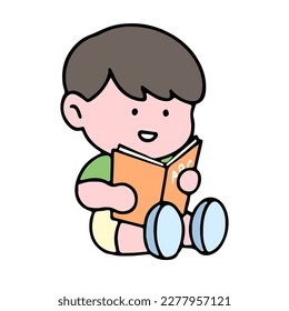 Un tierno personaje, leyendo un libro, estudiando y haciendo deberes, aislado en un fondo, para un concepto de regreso a la escuela.