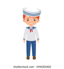 Cute boy character in sailor suit isolated on white background. Vector illustration. Cartoon flat style