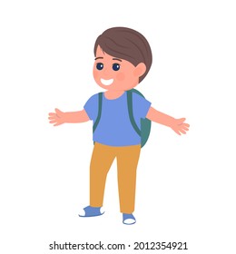 Cute boy character with school bag isolated vector illustration. Back to school concept.