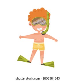 Cute Boy Character in Swimming Trunks and Goggles Floating Underwater Vector Illustration