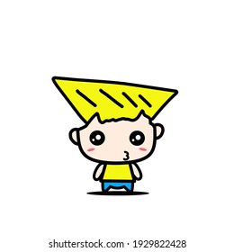 cute boy character vector design with upside down triangle hair. cute yellow hair