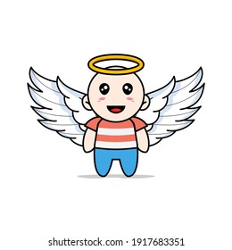 Cute boy character wearing angel costume. Mascot design concept