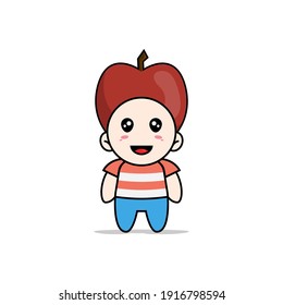 Cute boy character wearing apple costume. Mascot design concept