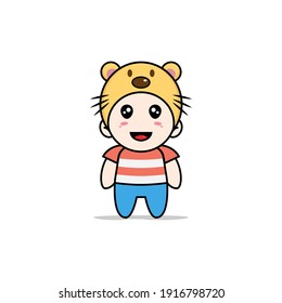 Cute Boy Charakter mit Biberkostüm. Mascot Design-Konzept