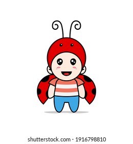 Cute boy character wearing beetle costume. Mascot design concept
