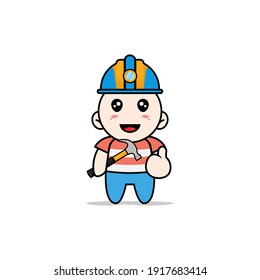 Un personaje de chico lindo con traje de constructor. Concepto de diseño de mascota