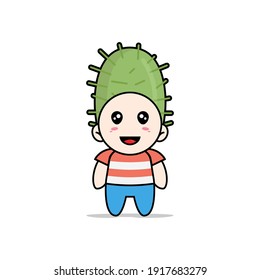 Cute boy character wearing cactus costume. Mascot design concept