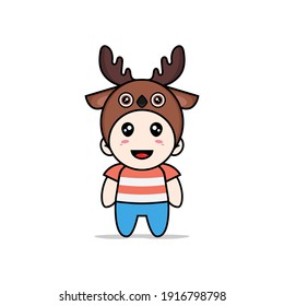 Cute boy character wearing deer costume. Mascot design concept