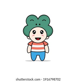 Cute boy character wearing frog costume. Mascot design concept