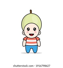 Cute boy character wearing honeydew costume. Mascot design concept