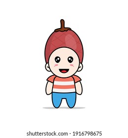 Cute boy character wearing ita palm costume. Mascot design concept