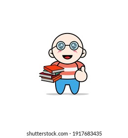 Cute boy character wearing librarian costume. Mascot design concept