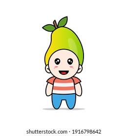 Cute boy character wearing mango costume. Mascot design concept