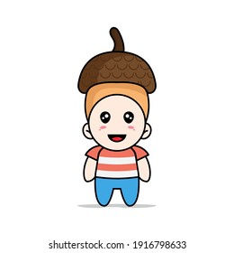 Un personaje de chico lindo vestido de nueces. Concepto de diseño de mascota