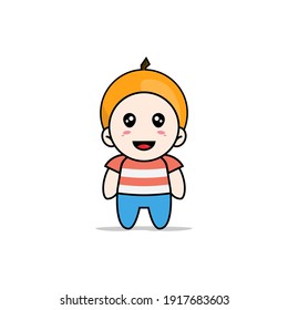 Cute Boy-Charakter mit orangefarbenem Kostüm. Mascot Design-Konzept